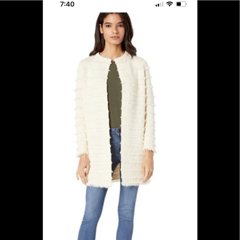 Women’s J. Crew Juliette collarless sweater-blazer cream fringe size XS